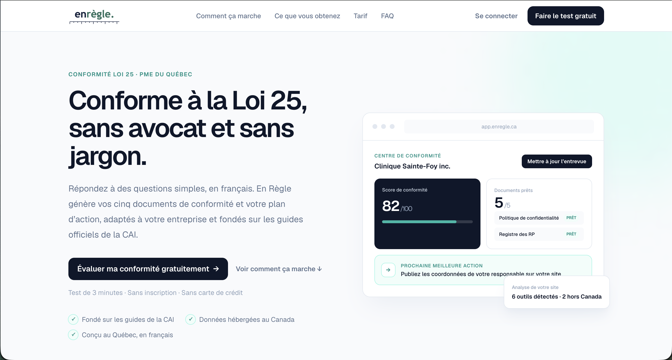 Application web En Règle – conformité Loi 25 pour PME créée par meljdev